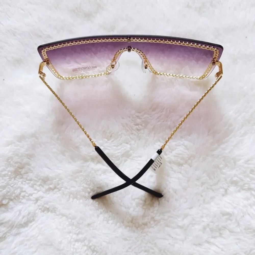 Christine Purple & Gold Chain Oversized Shield Sunglasses